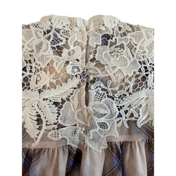 Ann Taylor Loft M Plaid & Lace Sleeveless Top Lined - Picture 2 of 9